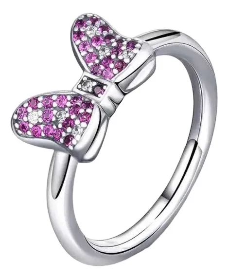 Anillo Minnie Mouse Plata 925 con Circones Fucsia