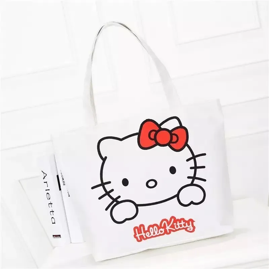 Bolso Grande de Lona Hello Kitty (Con Cierre y Forro)
