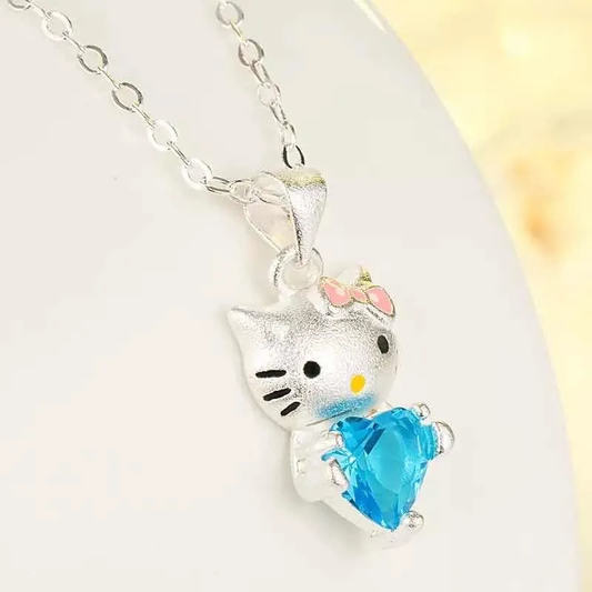 Collar Hello Kitty Corazón Bañado en Plata con Circón