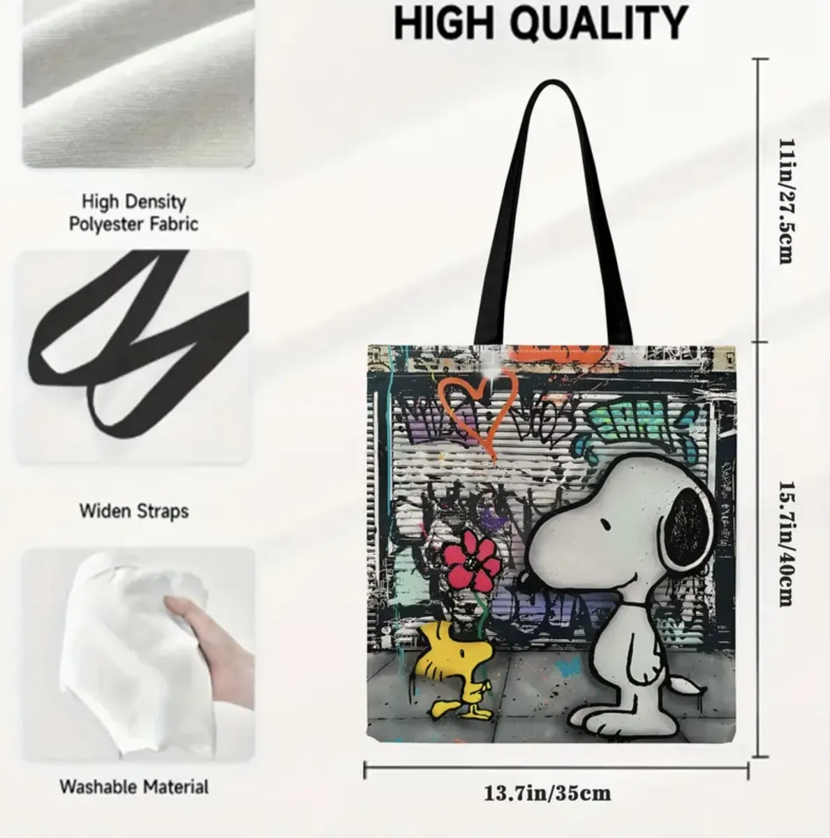 Bolsa de compras de tela Snoopy multicolor