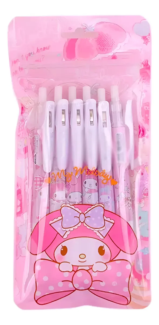 Set De 6 Lápices gel negro Amigos Sanrio