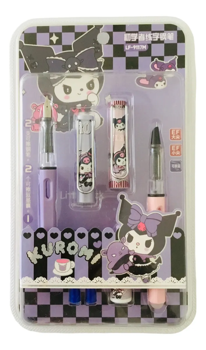 Set 2 Plumas Estilográficas + Repuestos Kuromi Negro