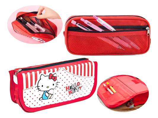 Cartuchera Hello Kitty Sanrio Extensible (2 Niveles Roja y Blanca)