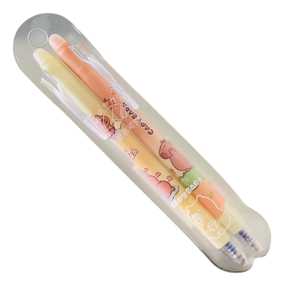 Set De 2 Lapices Capibara Tinta Gel Azúl Borrables