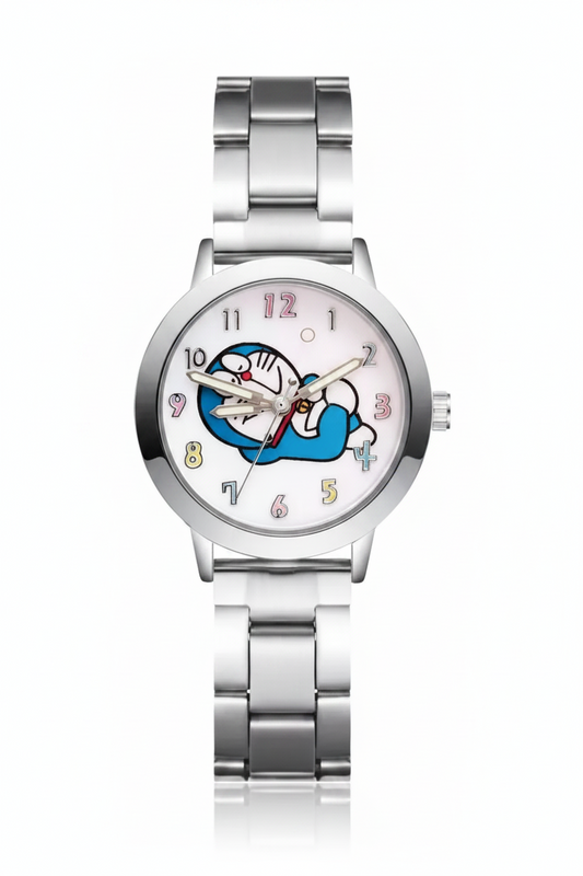Reloj con Pulsera de Metal Gato Cósmico