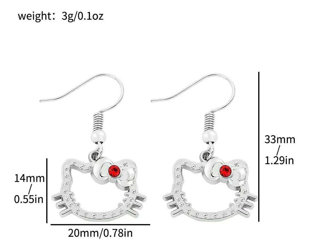 Aros Colgantes Hello Kitty de Plata Esterlina