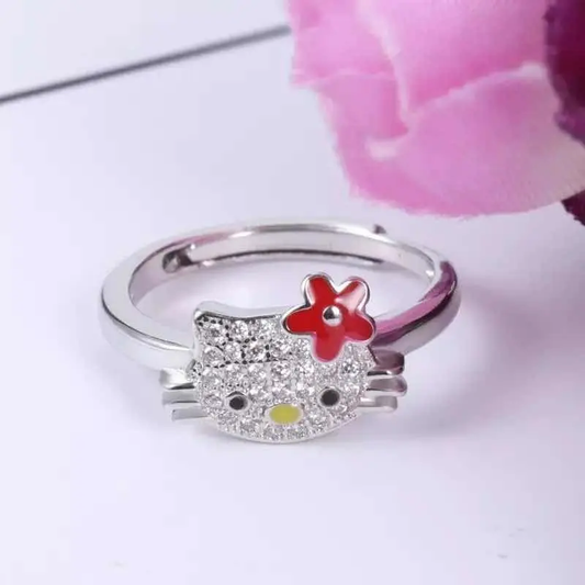 Anillo Ajustable Hello Kitty de Plata con Circonita