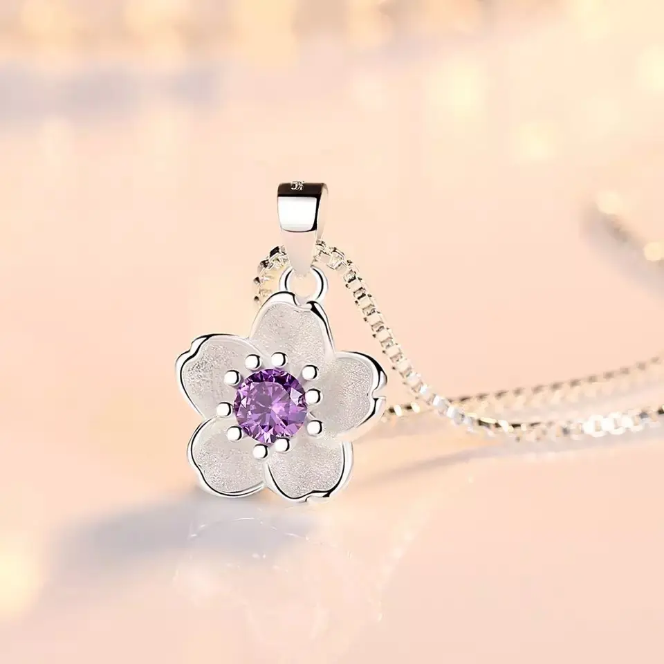 Collar Mujer Diseño Flor de Cerezo de Plata Esterlina