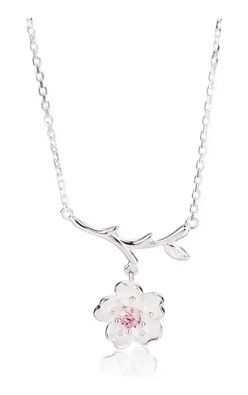 Collar Mujer Flor de Cerezo en Rama de Plata Esterlina