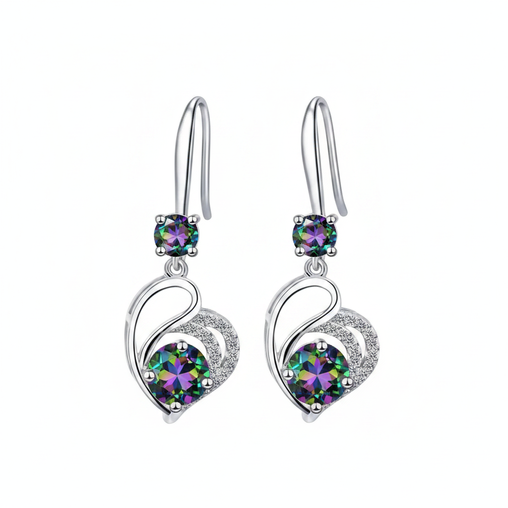 Aros Mujer Corazón Circón de Plata Esterlina