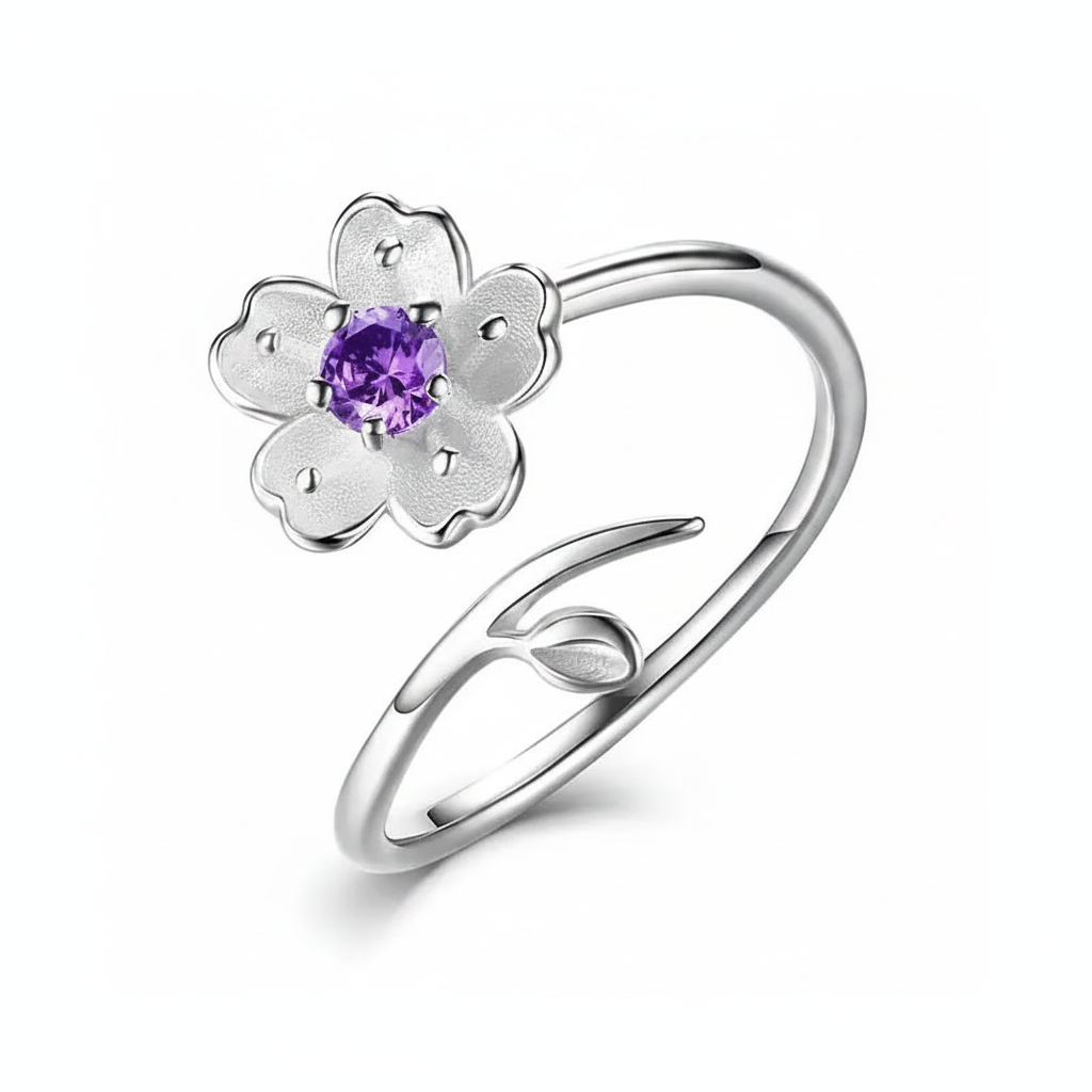 Anillo Flor de Cerezo Bañado en Plata