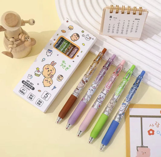 Set de 5 Bolígrafos Chiikawa Kawaii – Tinta Negra 0.5 mm