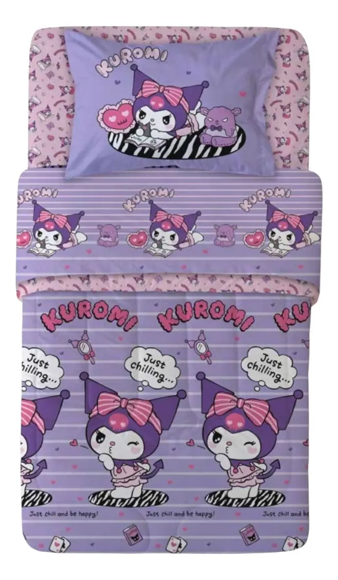 Plumón Reversible Kuromi Sanrio 1.5 Plazas con Funda de Almohada
