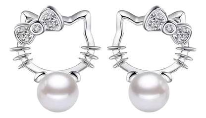 Aros Hello Kitty Plata Esterlina - Diseño Redondo