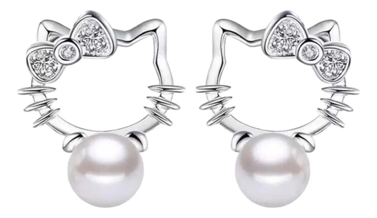Aros Hello Kitty Plata Esterlina - Diseño Redondo