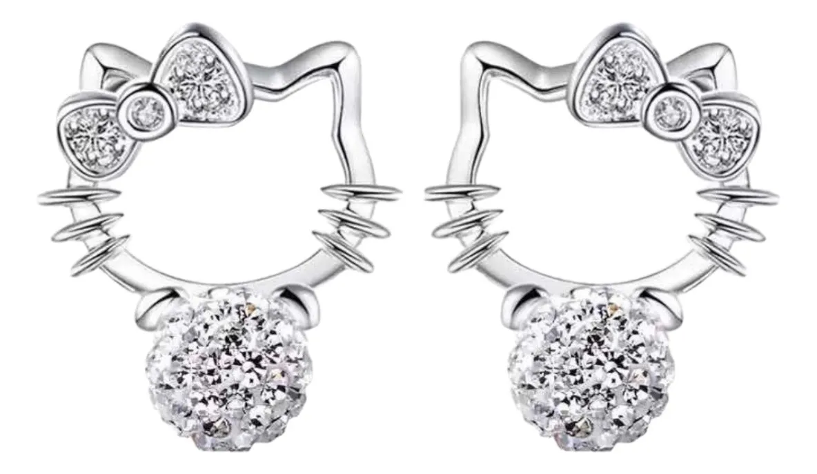 Aros Hello Kitty Plata Esterlina - Diseño Redondo
