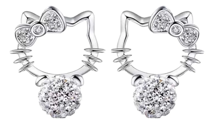 Aros Hello Kitty Plata Esterlina - Diseño Redondo