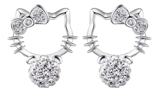 Aros Hello Kitty Plata Esterlina - Diseño Redondo
