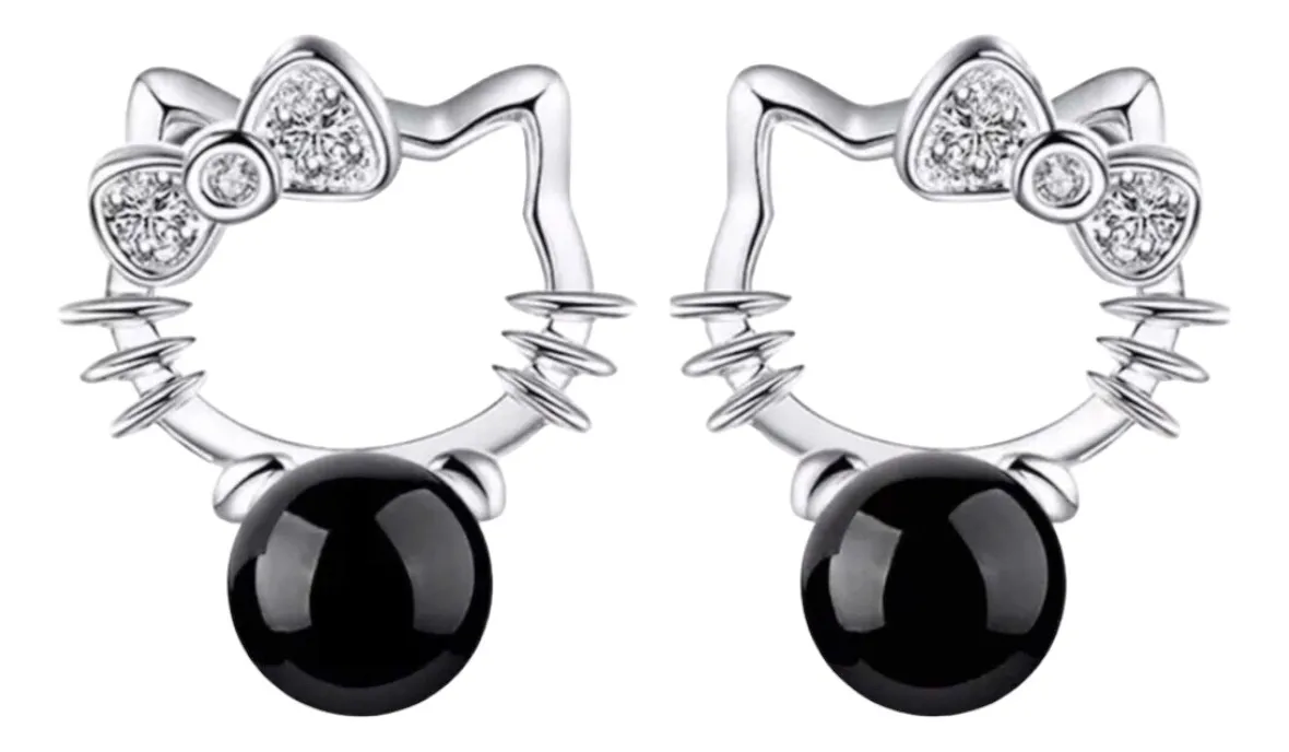Aros Hello Kitty Plata Esterlina - Diseño Redondo