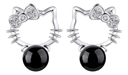 Aros Hello Kitty Plata Esterlina - Diseño Redondo
