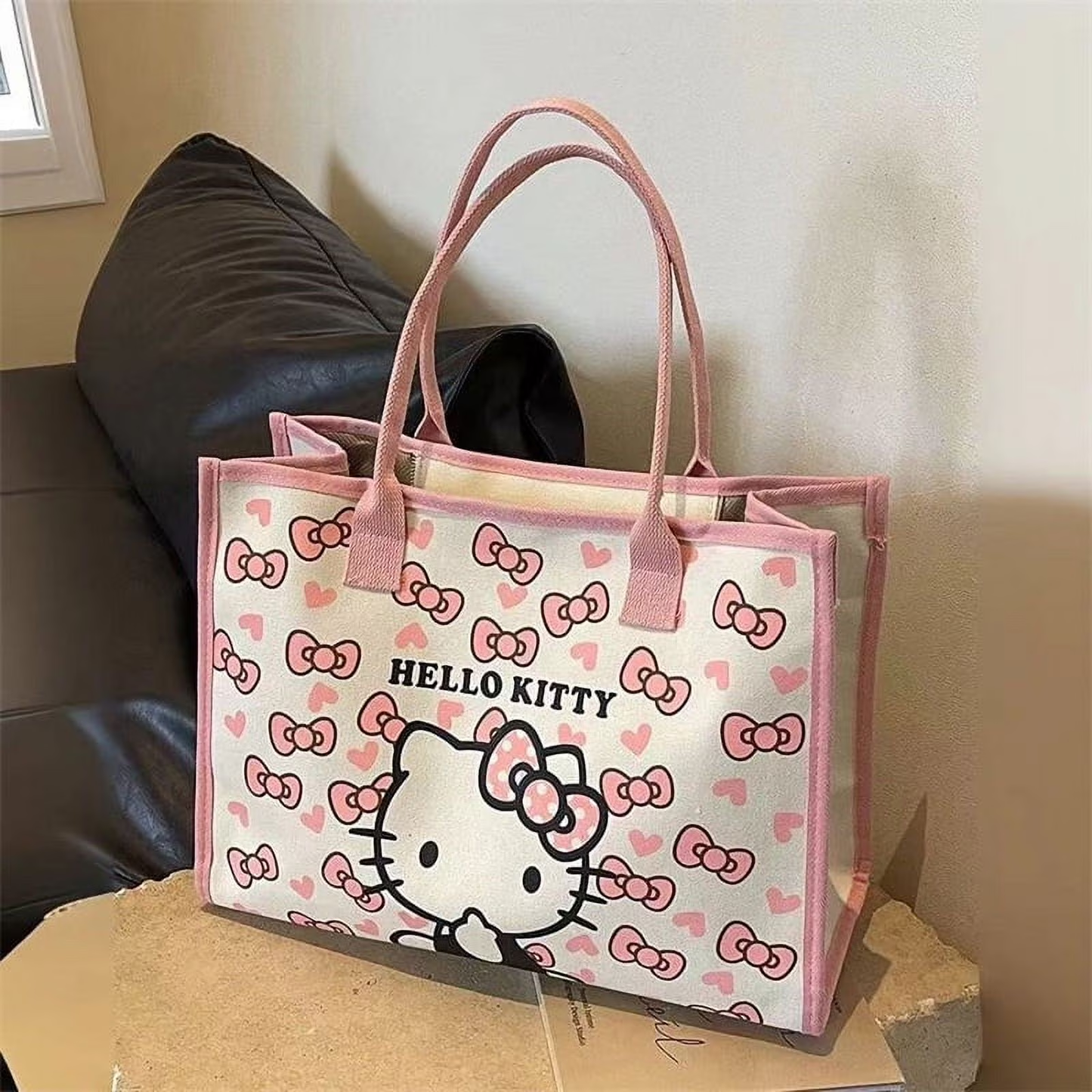 Bolso Grande de Lona Hello Kitty (Con Cierre y Forro)