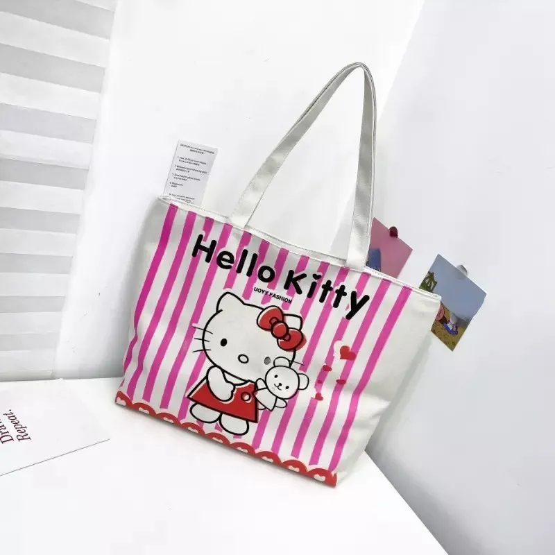 Bolso Grande de Lona Hello Kitty (Con Cierre y Forro)