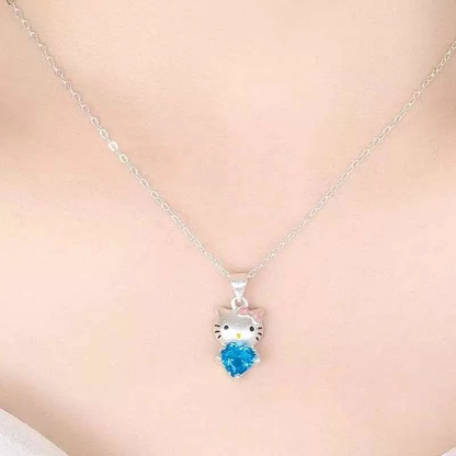 Collar Hello Kitty Corazón Bañado en Plata con Circón