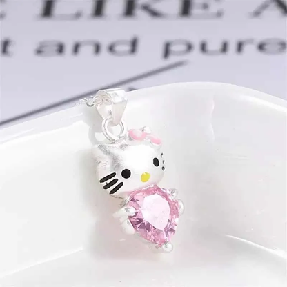 Collar Hello Kitty Corazón Bañado en Plata con Circón