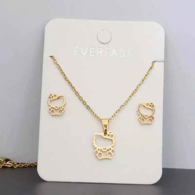Conjunto Collar y Aros de Acero Hello Kitty