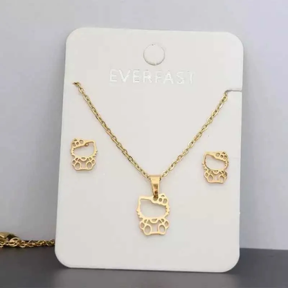 Conjunto Collar y Aros de Acero Hello Kitty