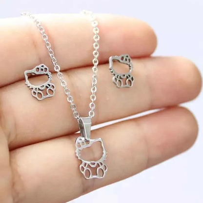 Conjunto Collar y Aros de Acero Hello Kitty