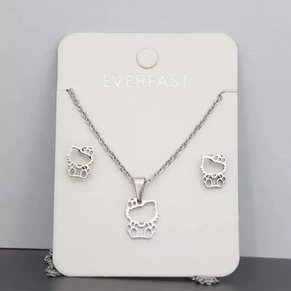 Conjunto Collar y Aros de Acero Hello Kitty