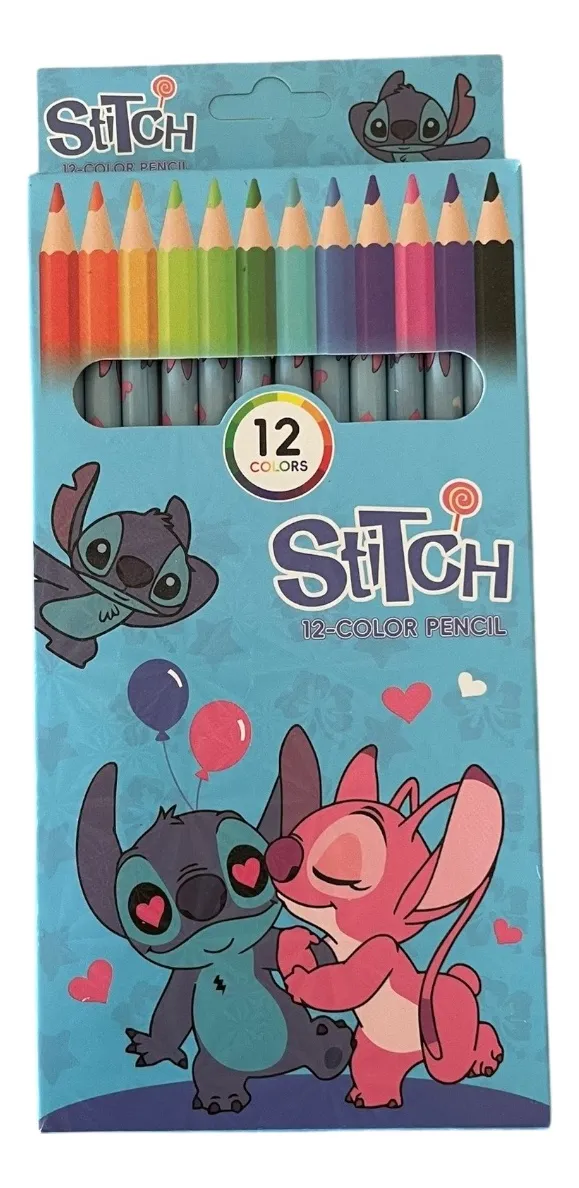 Caja de Lápices 12 Colores Stitch