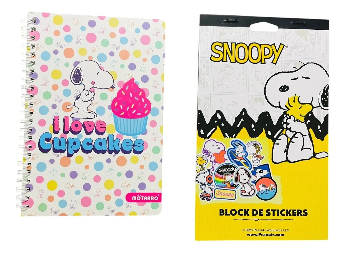 Set de Libreta Argollada + Stickers Snoopy