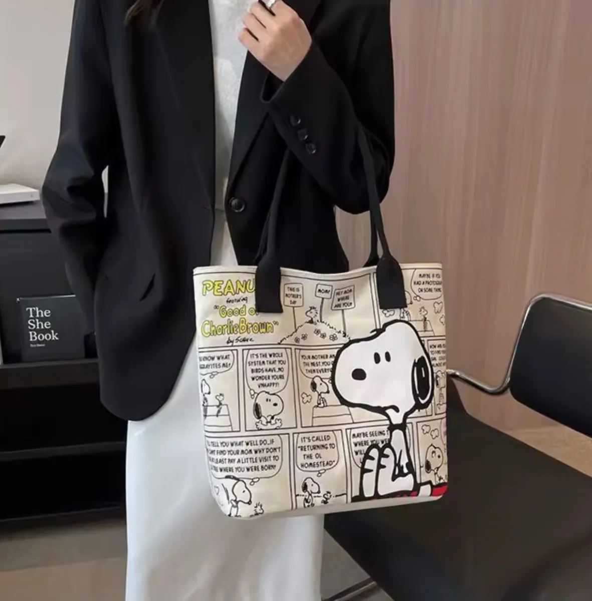Bolso Grande Snoopy de Lona con Cierre
