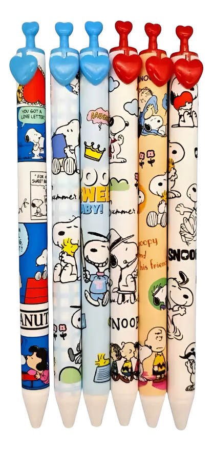 Set De 6 Lápices Snoopy Tinta Gel Negro