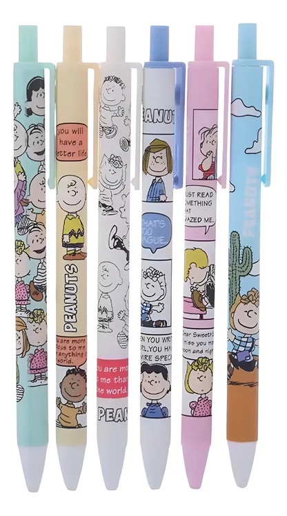 Set De 6 Lápices Snoopy Tinta Gel Negro