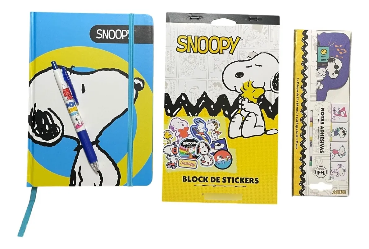 Set Snoopy Libreta Lápiz Notas Adhesivas y Stickers