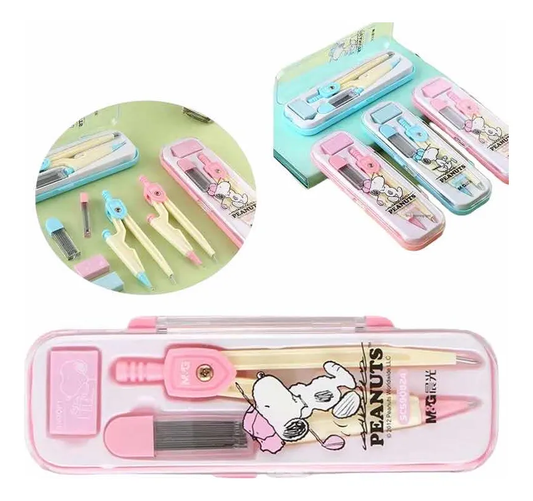 Set De Compás + Goma Snoopy Grafito Rosado