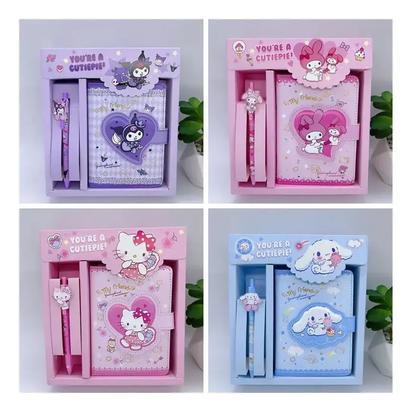 Set libreta y Lápiz Personajes Sanrio Diseño Corazón (Varios diseños)