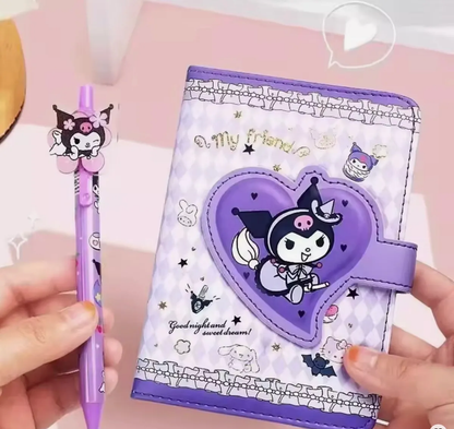 Set libreta y Lápiz Personajes Sanrio Diseño Corazón (Varios diseños)