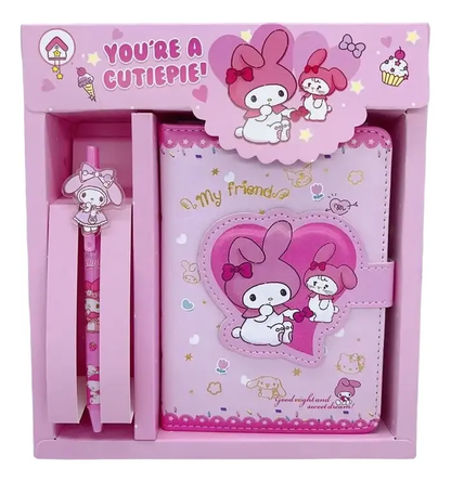 Set libreta y Lápiz Personajes Sanrio Diseño Corazón (Varios diseños)