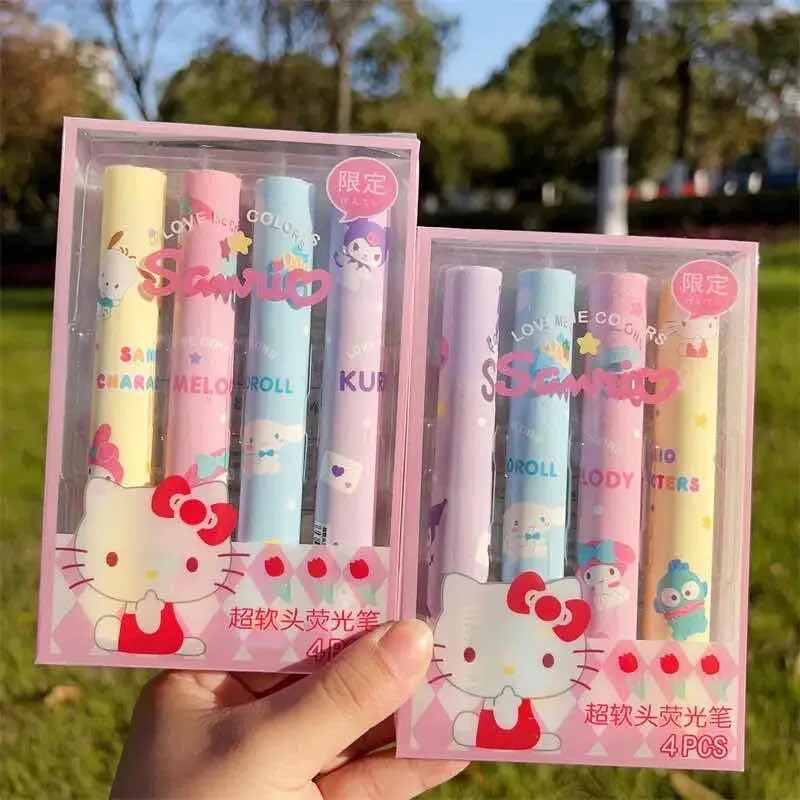Set 4 Destacadores Personajes Sanrio + Cajita