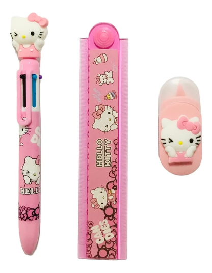 Set Escolar 3 Piezas Personajes Sanrio + Lápiz 5 en 1