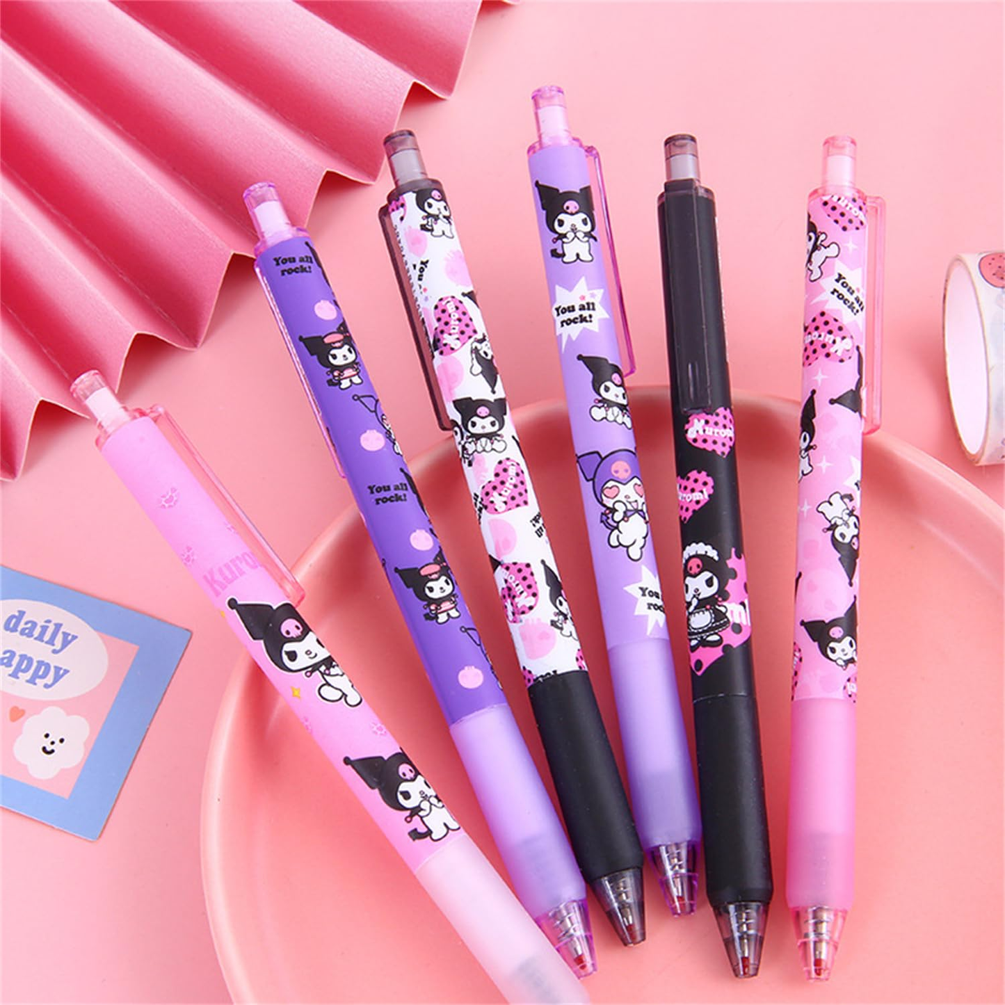 Set De 6 Lápices Gel Negro Kuromi