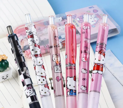 Set De 6 Lápices Tinta Gel Negro Hello Kitty