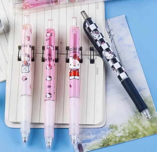 Set De 6 Lápices Tinta Gel Negro Hello Kitty