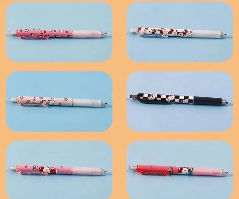 Set De 6 Lápices Tinta Gel Negro Hello Kitty