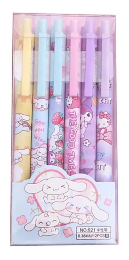 Set 12 Lápices Gel Sanrio Tinta Negra 0,5