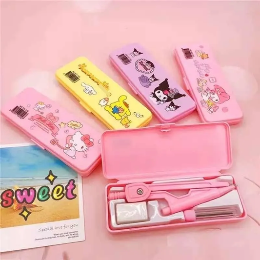 Set de Mini Estuche Personajes Sanrio con Compás y Goma